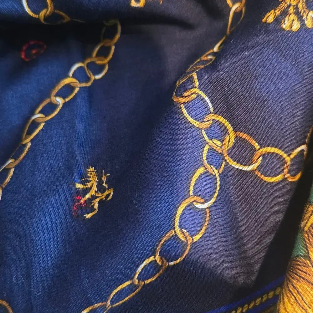 Vintage Ornate Scarf Print Midi Skirt Royal Lions Baroque Maximalist Women Small